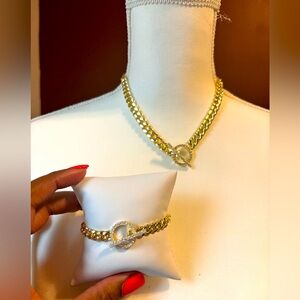Yellow gold jewelry set | Gold plated paperclip necklace | Gold plated bracelet